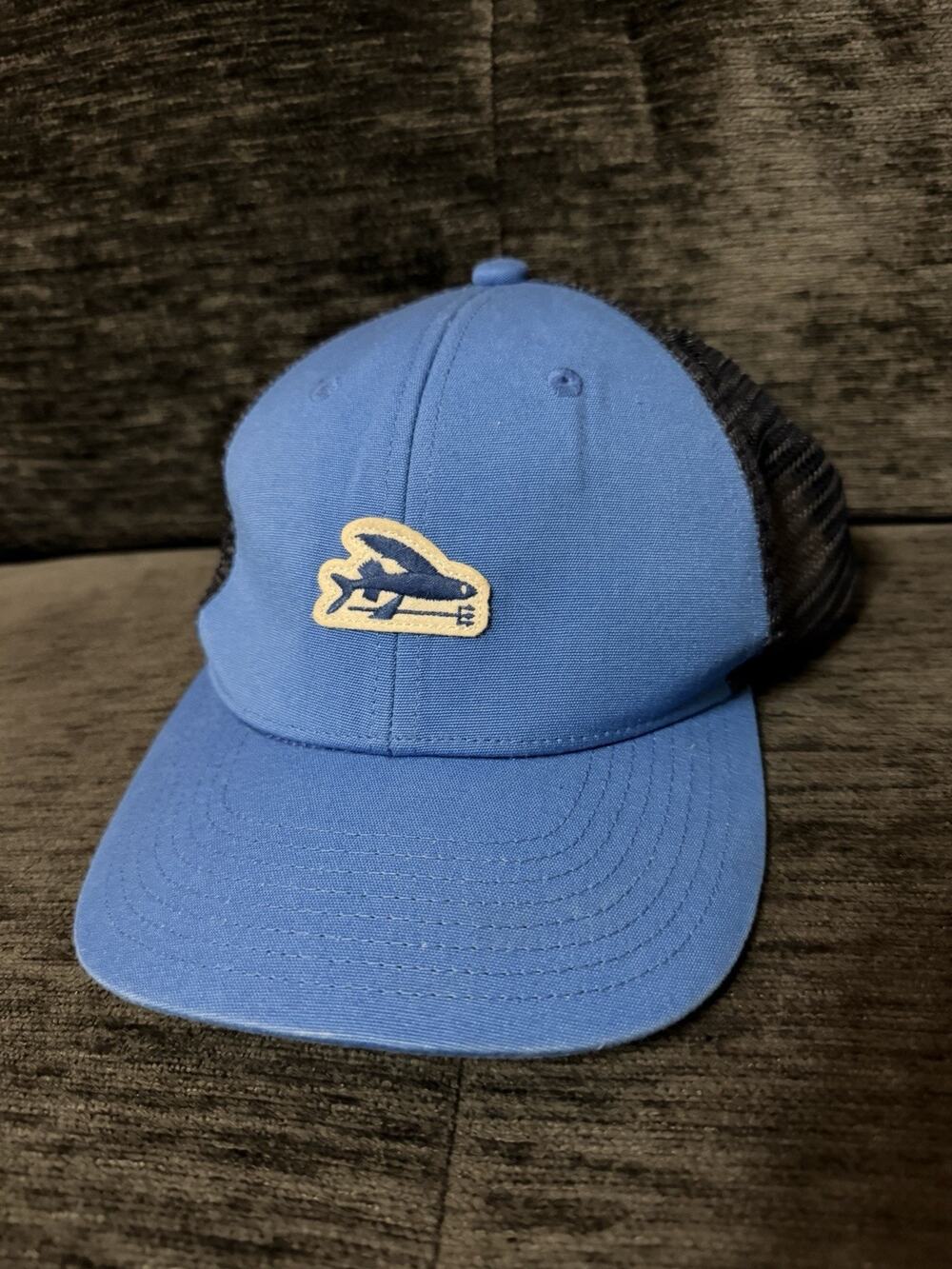 Patagonia Trucker Hat Flying Fish Blue Mesh Snapback Hat EUC